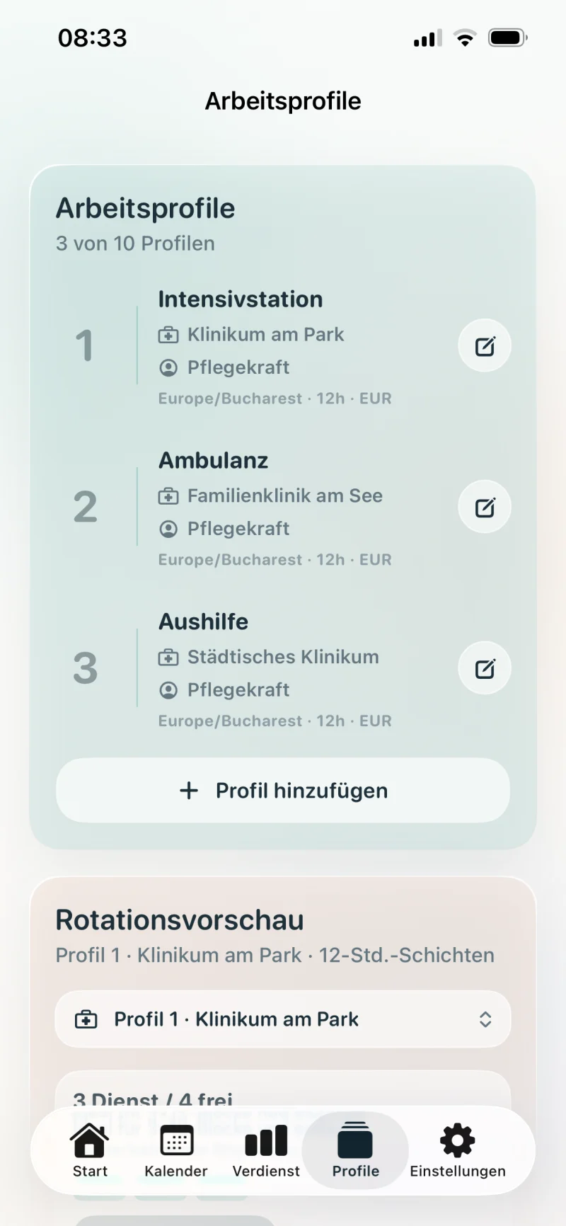 Arbeitsprofile auf Deutsch