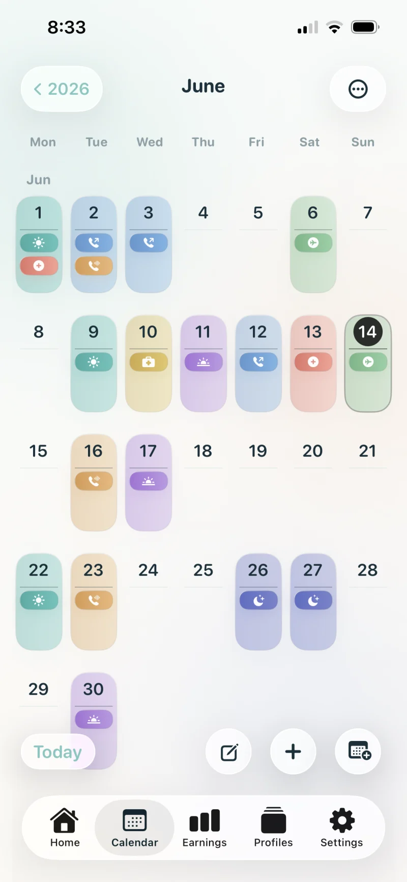 Nurse shift calendar in English
