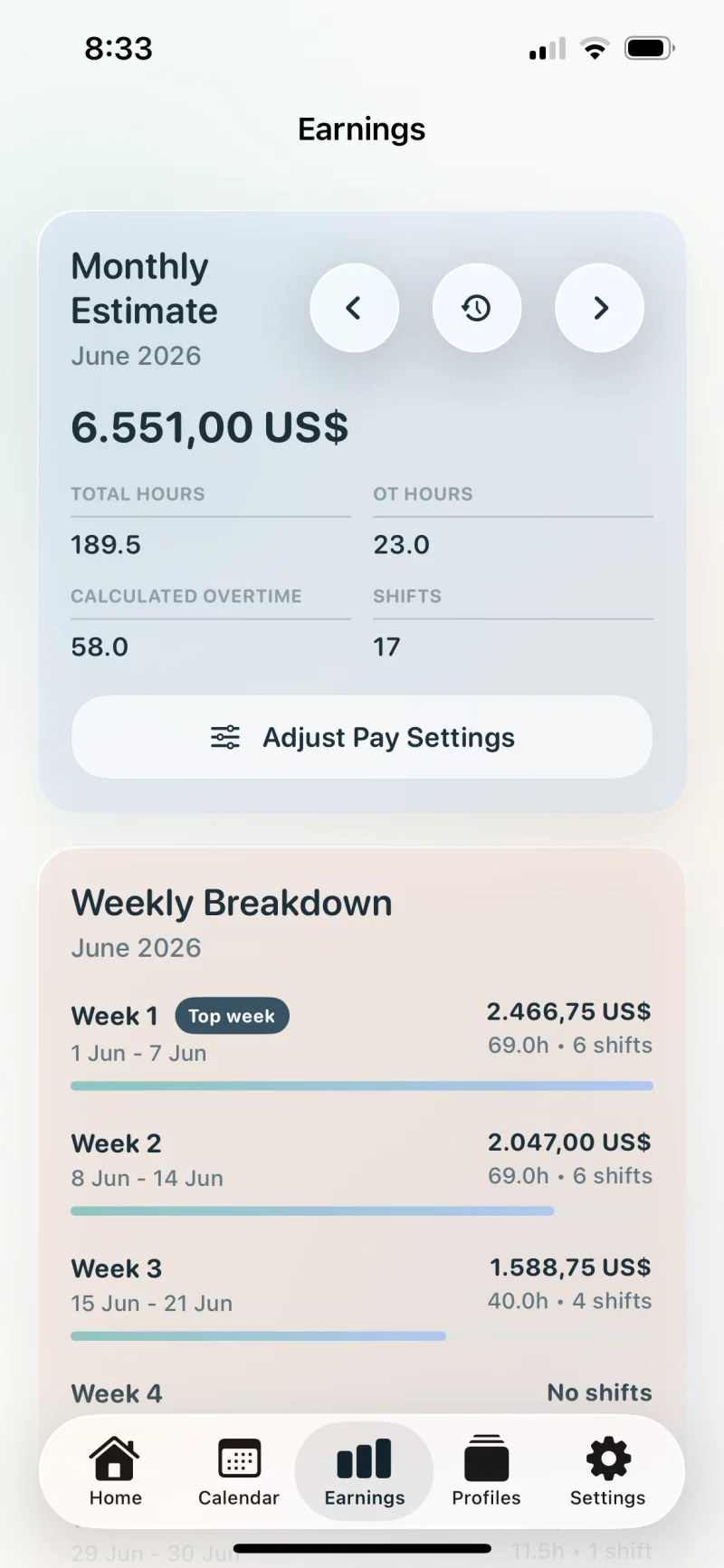 Monthly estimated pay in English