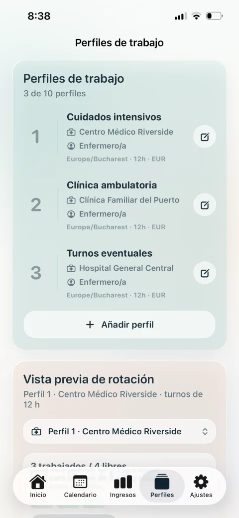 Perfiles de trabajo en Mis Turnos de Enfermería
