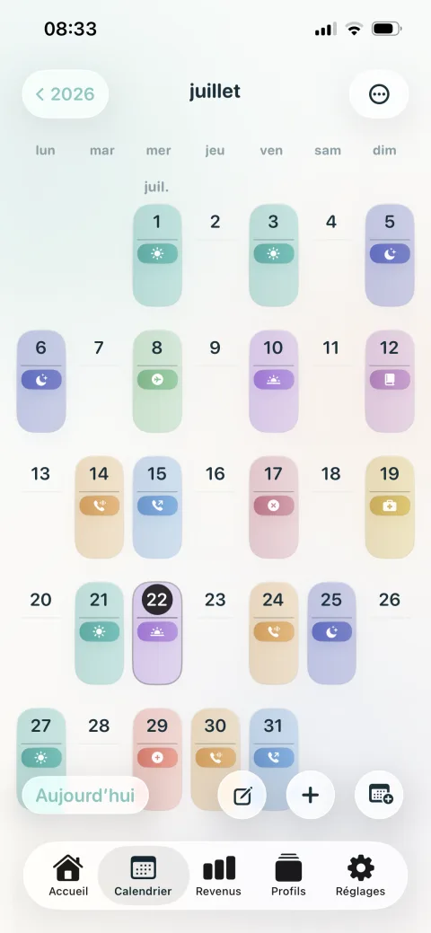 Écran en français de Mon Planning Infirmier avec estimation mensuelle