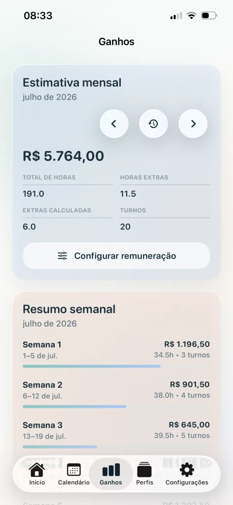 Estimativa mensal de ganhos no Meus Plantões de Enfermagem
