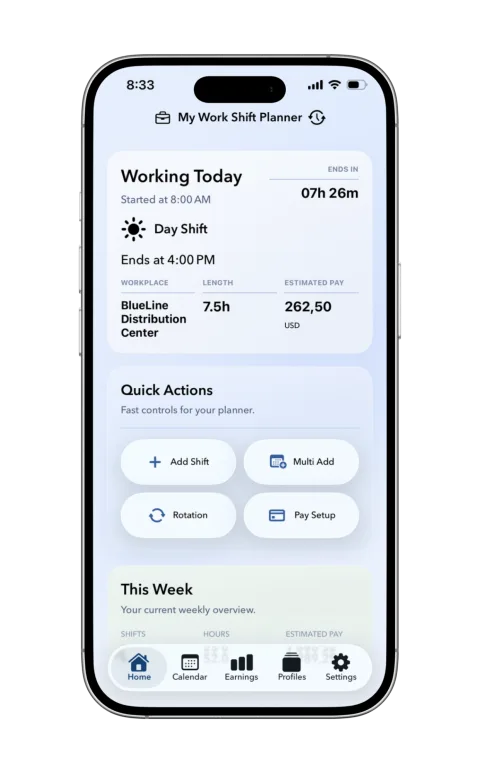 My Work Shift Planner calendar and multi-day shift planning features
